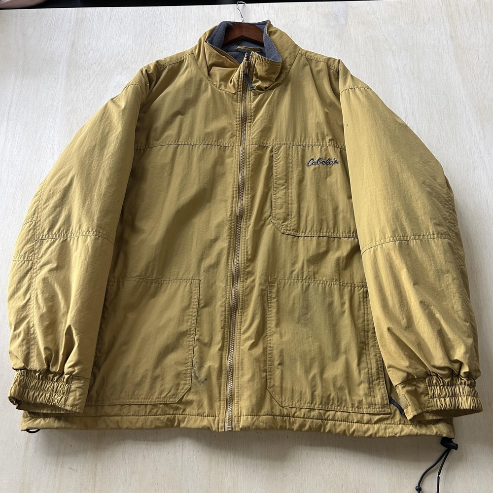 Cabela's Jacket Mens XL Yellow Nylon Fleece Lined Full Zip Windbreaker Outdoor